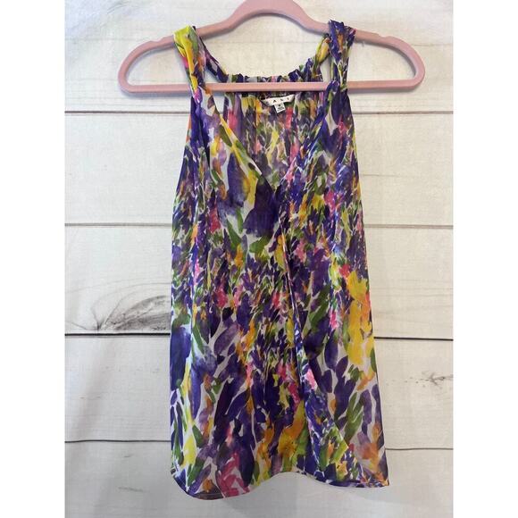 CAbi Sheer Petals Tank Top Size Small Watercolor Floral Faux Wrap Colorful - Picture 4 of 5